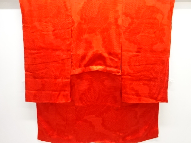 JAPANESE KIMONO / ANTIQUE JUBAN / SILK / MON KINSHA / WOVEN CRANE & CLOUD